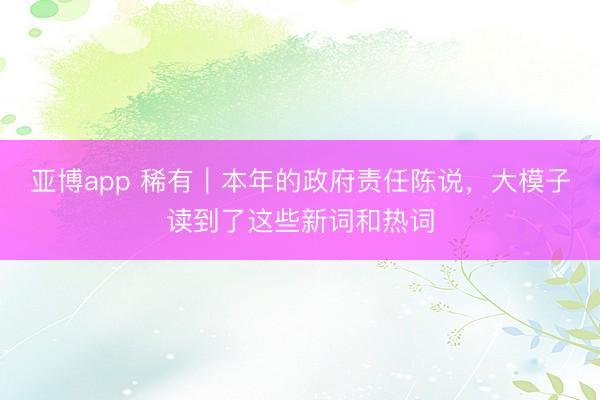 亚博app 稀有｜本年的政府责任陈说，大模子读到了这些新词和热词