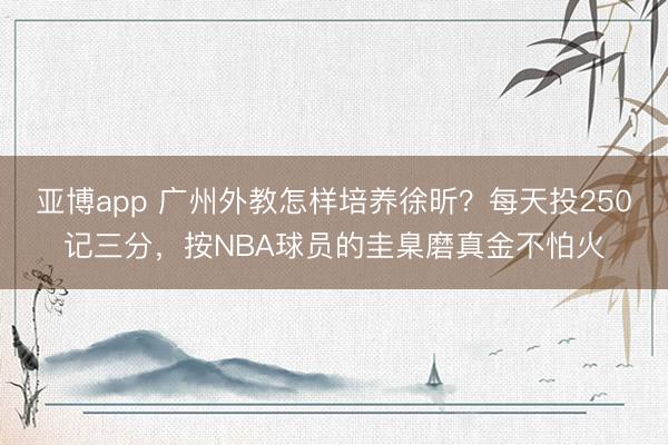 亚博app 广州外教怎样培养徐昕?每天投250记三分,按NBA球员的圭臬磨真金不怕火