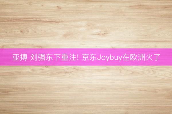 亚搏 刘强东下重注! 京东Joybuy在欧洲火了