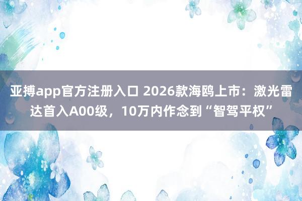 亚搏app官方注册入口 2026款海鸥上市：激光雷达首入A00级，10万内作念到“智驾平权”