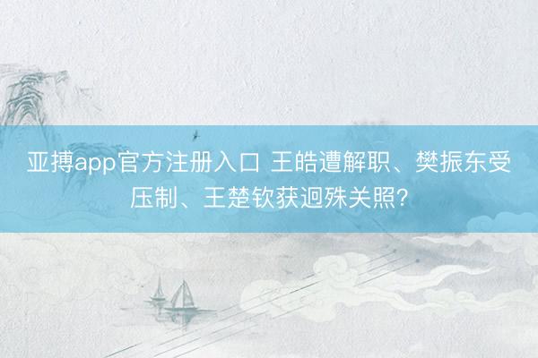 亚搏app官方注册入口 王皓遭解职、樊振东受压制、王楚钦获迥殊关照？